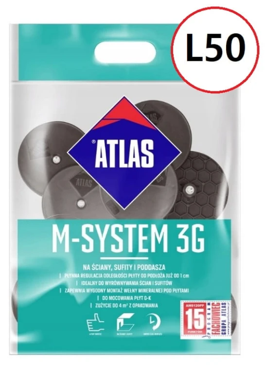 ATLAS M-system 3G, łączniki talerzykowe przeznaczone do mocowania wewnątrz pomieszczeń