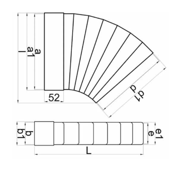 Vents 545 Kolano wentylacyjne poziome wielokątowe 204 x 60 mm