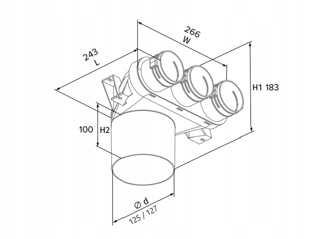 Vents Flexivent Skrzynka Rozprężna rekuperacja 3 x 75 / 125 mm