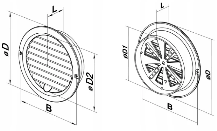 Vents Kratka Wentylacyjna Okrągła z kołnierzem i regulowaną żaluzją Biała fi 125 mm