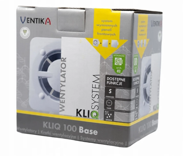 Vents Ventika Kliq 100 Base + Panel FP180 Wentylator Łazienkowy czujnik wilgoci timer zawór