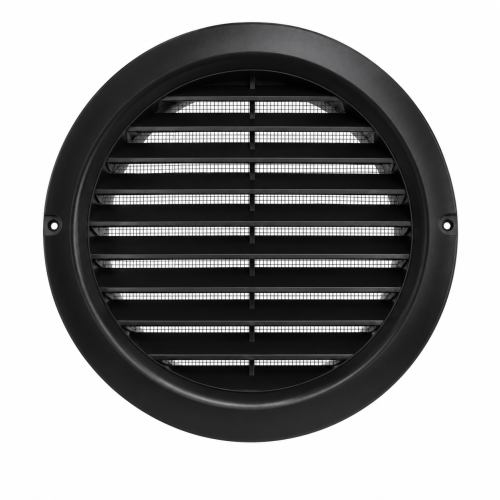 Vents Ventika Kratka Wentylacyjna Okrągła z siatką i kołnierzem Czarna fi 100 mm